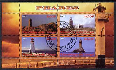 Congo 2009 Lighthouses perf sheetlet containing 4 values cto used , stamps on lighthouses