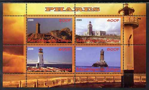 Congo 2009 Lighthouses perf sheetlet containing 4 values unmounted mint, stamps on lighthouses