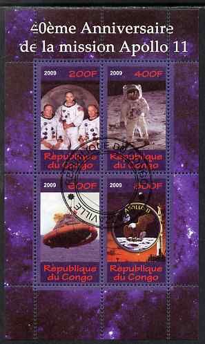 Congo 2009 40th Anniversary of Apollo 11 perf sheetlet containing 4 values cto used , stamps on , stamps on  stamps on space, stamps on  stamps on apollo, stamps on  stamps on eagles