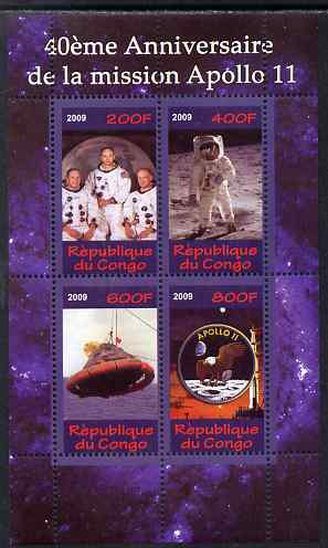 Congo 2009 40th Anniversary of Apollo 11 perf sheetlet containing 4 values unmounted mint, stamps on , stamps on  stamps on space, stamps on  stamps on apollo, stamps on  stamps on eagles