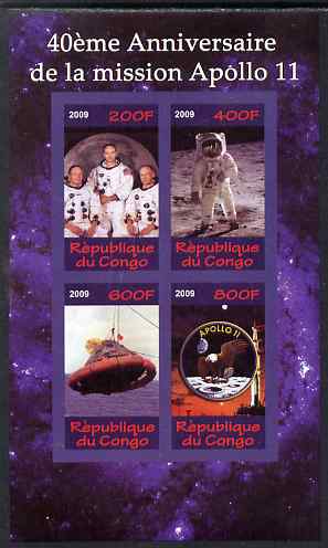 Congo 2009 40th Anniversary of Apollo 11 imperf sheetlet containing 4 values unmounted mint, stamps on , stamps on  stamps on space, stamps on  stamps on apollo, stamps on  stamps on eagles