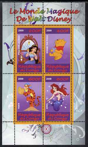Congo 2009 The Magical World of Walt Disney #2 perf sheetlet containing 4 values unmounted mint, stamps on films, stamps on movies, stamps on cinema, stamps on disney, stamps on cartoons, stamps on bears, stamps on mermaids