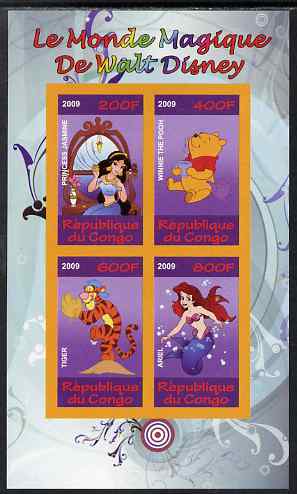 Congo 2009 The Magical World of Walt Disney #2 imperf sheetlet containing 4 values unmounted mint, stamps on , stamps on  stamps on films, stamps on  stamps on movies, stamps on  stamps on cinema, stamps on  stamps on disney, stamps on  stamps on cartoons, stamps on  stamps on bears, stamps on  stamps on mermaids