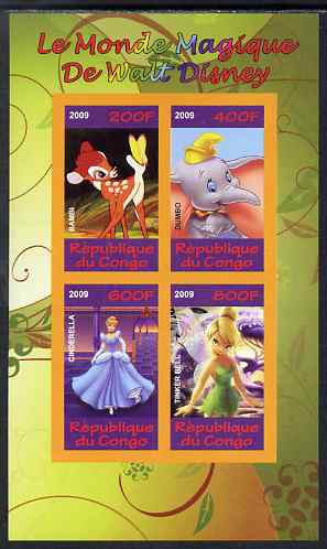 Congo 2009 The Magical World of Walt Disney #3 imperf sheetlet containing 4 values unmounted mint, stamps on films, stamps on movies, stamps on cinema, stamps on disney, stamps on cartoons
