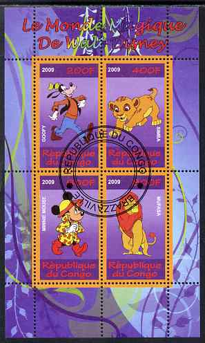 Congo 2009 The Magical World of Walt Disney #4 perf sheetlet containing 4 values cto used , stamps on , stamps on  stamps on films, stamps on  stamps on movies, stamps on  stamps on cinema, stamps on  stamps on disney, stamps on  stamps on cartoons