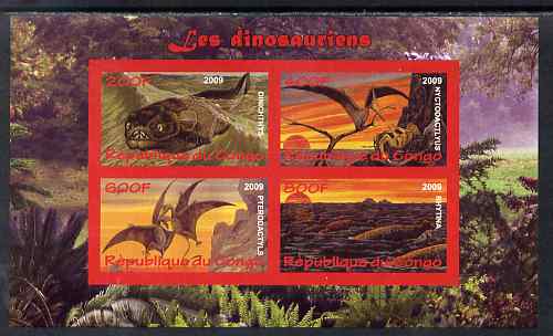 Congo 2009 Dinosaurs #1 imperf sheetlet containing 4 values unmounted mint, stamps on dinosaurs