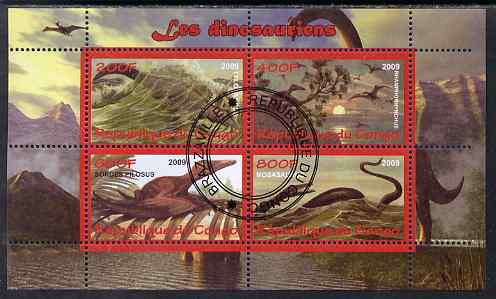 Congo 2009 Dinosaurs #2 perf sheetlet containing 4 values cto used , stamps on , stamps on  stamps on dinosaurs