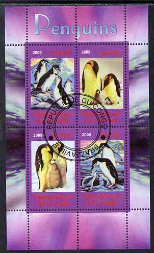 Congo 2009 Penguins perf sheetlet containing 4 values cto used , stamps on , stamps on  stamps on polar, stamps on  stamps on penguins, stamps on  stamps on birds