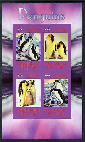 Congo 2009 Penguins imperf sheetlet containing 4 values unmounted mint, stamps on polar, stamps on penguins, stamps on birds