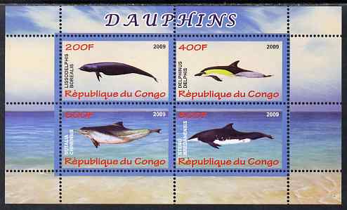 Congo 2009 Dolphins perf sheetlet containing 4 values unmounted mint, stamps on dolphins, stamps on whales