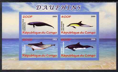 Congo 2009 Dolphins imperf sheetlet containing 4 values unmounted mint, stamps on , stamps on  stamps on dolphins, stamps on  stamps on whales