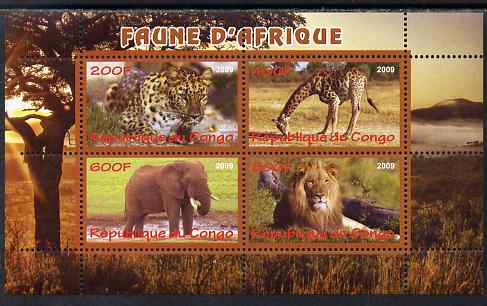 Congo 2009 African Animals perf sheetlet containing 4 values unmounted mint, stamps on , stamps on  stamps on animals, stamps on  stamps on elephants, stamps on  stamps on giraffes, stamps on  stamps on lions, stamps on  stamps on cats, stamps on  stamps on 