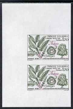 Andorra - French 1984 Nature Protection 1f70 Sweet Chestnut Tree imperf pair from limited printing unmounted mint as SG F360, stamps on trees