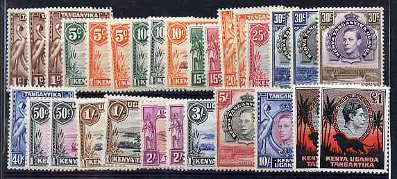 Kenya, Uganda & Tanganyika 1938-54 KG6 definitive set to \A31 (2) mint or unmounted mint plus shades and perfs incl SG 139, 141 & 146, 29 values cat 66, stamps on , stamps on  kg6 , stamps on 