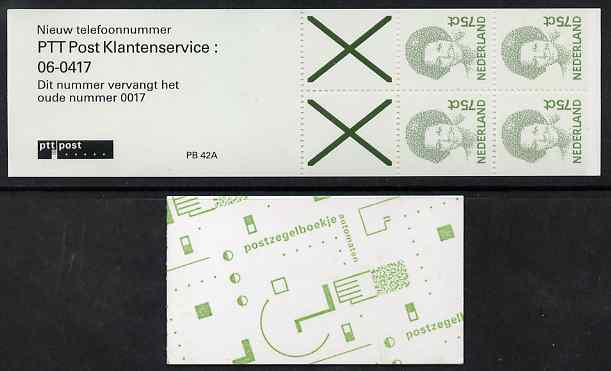 Netherlands 1991 Beatrix 3g booklet complete and fine SG SB102, stamps on 