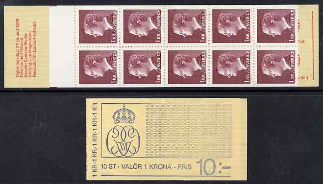 Sweden 1975 King Carl XVI Gustav 10k booklet complete and fine, SG SB307, stamps on royalty