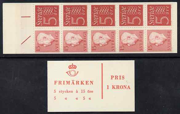 Booklet - Sweden 1961 Numeral & King Gustav 1k booklet complete and fine, SG SB144, stamps on royalty