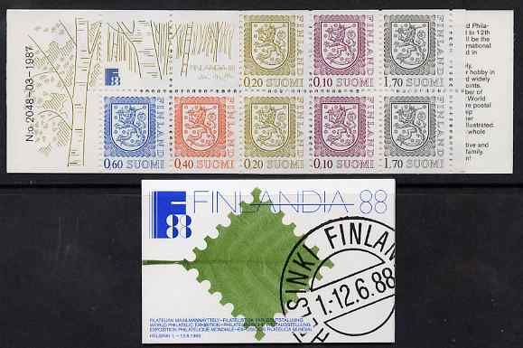 Finland 1987 Lion (National Arms) 5m booklet (Finlandia on front cover) complete and fine, SG SB22, stamps on lions, stamps on arms, stamps on heraldry, stamps on stamp exhibitions