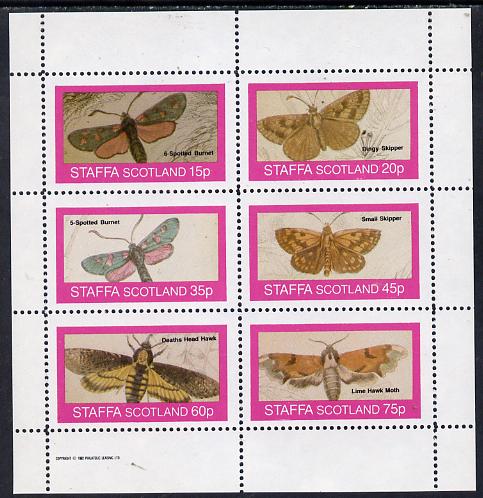 Staffa 1982 Butterflies & Moths (6-Spotted Burnet, Skippers, Haek Moth etc) perf set of 6 values (15p to 75p) unmounted mint, stamps on butterflies