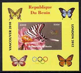 Benin 2009 Butterflies & Olympics #01 individual imperf deluxe sheet unmounted mint. Note this item is privately produced and is offered purely on its thematic appeal, stamps on , stamps on  stamps on olympics, stamps on  stamps on butterflies