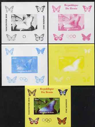 Benin 2009 Butterflies & Olympics #07 individual deluxe sheet the set of 5 imperf progressive proofs comprising the 4 individual colours plus all 4-colour composite, unmounted mint, stamps on , stamps on  stamps on olympics, stamps on  stamps on butterflies
