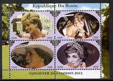 Benin 2009 Princess Diana & Olympics #01 perf sheetlet containing 4 values, unmounted mint. Note this item is privately produced and is offered purely on its thematic appeal, stamps on olympics, stamps on diana, stamps on royalty