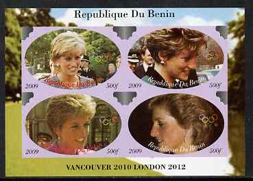 Benin 2009 Princess Diana & Olympics #03 imperf sheetlet containing 4 values, unmounted mint. Note this item is privately produced and is offered purely on its thematic appeal, stamps on olympics, stamps on diana, stamps on royalty