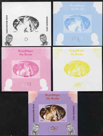 Benin 2009 Princess Diana, Kennedy & Olympics #03 individual deluxe sheet, the set of 5 imperf progressive proofs comprising the 4 individual colours plus all 4-colour composite, unmounted mint, stamps on , stamps on  stamps on olympics, stamps on  stamps on diana, stamps on  stamps on royalty, stamps on  stamps on personalities, stamps on  stamps on kennedy, stamps on  stamps on usa presidents, stamps on  stamps on americana