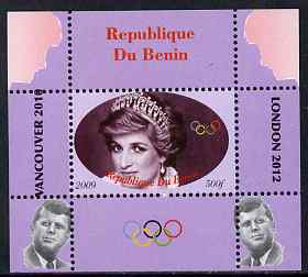 Benin 2009 Princess Diana, Kennedy & Olympics #04 individual perf deluxe sheet, unmounted mint. Note this item is privately produced and is offered purely on its thematic..., stamps on olympics, stamps on diana, stamps on royalty, stamps on personalities, stamps on kennedy, stamps on usa presidents, stamps on americana