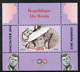 Benin 2009 Princess Diana, Kennedy & Olympics #07 individual perf deluxe sheet, unmounted mint. Note this item is privately produced and is offered purely on its thematic appeal, stamps on , stamps on  stamps on olympics, stamps on  stamps on diana, stamps on  stamps on royalty, stamps on  stamps on personalities, stamps on  stamps on kennedy, stamps on  stamps on usa presidents, stamps on  stamps on americana