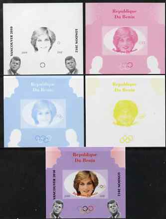 Benin 2009 Princess Diana, Kennedy & Olympics #08 individual deluxe sheet, the set of 5 imperf progressive proofs comprising the 4 individual colours plus all 4-colour composite, unmounted mint, stamps on , stamps on  stamps on olympics, stamps on  stamps on diana, stamps on  stamps on royalty, stamps on  stamps on personalities, stamps on  stamps on kennedy, stamps on  stamps on usa presidents, stamps on  stamps on americana