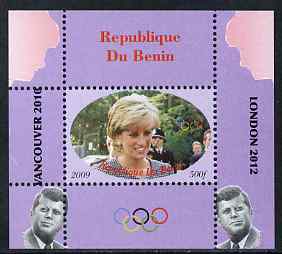 Benin 2009 Princess Diana, Kennedy & Olympics #09 individual perf deluxe sheet, unmounted mint. Note this item is privately produced and is offered purely on its thematic appeal, stamps on , stamps on  stamps on olympics, stamps on  stamps on diana, stamps on  stamps on royalty, stamps on  stamps on personalities, stamps on  stamps on kennedy, stamps on  stamps on usa presidents, stamps on  stamps on americana