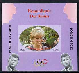 Benin 2009 Princess Diana, Kennedy & Olympics #09 individual imperf deluxe sheet, unmounted mint. Note this item is privately produced and is offered purely on its thematic appeal, stamps on , stamps on  stamps on olympics, stamps on  stamps on diana, stamps on  stamps on royalty, stamps on  stamps on personalities, stamps on  stamps on kennedy, stamps on  stamps on usa presidents, stamps on  stamps on americana