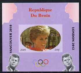 Benin 2009 Princess Diana, Kennedy & Olympics #10 individual imperf deluxe sheet, unmounted mint. Note this item is privately produced and is offered purely on its thematic appeal, stamps on , stamps on  stamps on olympics, stamps on  stamps on diana, stamps on  stamps on royalty, stamps on  stamps on personalities, stamps on  stamps on kennedy, stamps on  stamps on usa presidents, stamps on  stamps on americana