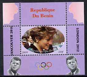 Benin 2009 Princess Diana, Kennedy & Olympics #11 individual perf deluxe sheet, unmounted mint. Note this item is privately produced and is offered purely on its thematic appeal, stamps on olympics, stamps on diana, stamps on royalty, stamps on personalities, stamps on kennedy, stamps on usa presidents, stamps on americana