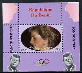 Benin 2009 Princess Diana, Kennedy & Olympics #12 individual perf deluxe sheet, unmounted mint. Note this item is privately produced and is offered purely on its thematic appeal, stamps on , stamps on  stamps on olympics, stamps on  stamps on diana, stamps on  stamps on royalty, stamps on  stamps on personalities, stamps on  stamps on kennedy, stamps on  stamps on usa presidents, stamps on  stamps on americana