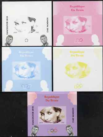 Benin 2009 Princess Diana, Kennedy & Olympics #13 individual deluxe sheet, the set of 5 imperf progressive proofs comprising the 4 individual colours plus all 4-colour co..., stamps on olympics, stamps on diana, stamps on royalty, stamps on personalities, stamps on kennedy, stamps on usa presidents, stamps on americana