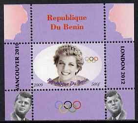 Benin 2009 Princess Diana, Kennedy & Olympics #15 individual perf deluxe sheet, unmounted mint. Note this item is privately produced and is offered purely on its thematic appeal, stamps on olympics, stamps on diana, stamps on royalty, stamps on personalities, stamps on kennedy, stamps on usa presidents, stamps on americana