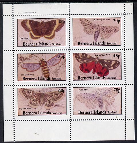 Bernera 1982 Butterflies (Oak Egger,Tiger Moth, Puss Moth etc) perf set of 6 values (15p to 75p) unmounted mint, stamps on butterflies