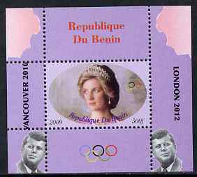 Benin 2009 Princess Diana, Kennedy & Olympics #16 individual perf deluxe sheet, unmounted mint. Note this item is privately produced and is offered purely on its thematic..., stamps on olympics, stamps on diana, stamps on royalty, stamps on personalities, stamps on kennedy, stamps on usa presidents, stamps on americana