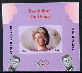 Benin 2009 Princess Diana, Kennedy & Olympics #16 individual imperf deluxe sheet, unmounted mint. Note this item is privately produced and is offered purely on its thematic appeal, stamps on , stamps on  stamps on olympics, stamps on  stamps on diana, stamps on  stamps on royalty, stamps on  stamps on personalities, stamps on  stamps on kennedy, stamps on  stamps on usa presidents, stamps on  stamps on americana