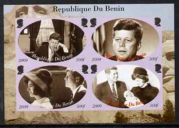 Benin 2009 John F Kennedy imperf sheetlet containing 4 values, unmounted mint. Note this item is privately produced and is offered purely on its thematic appeal, stamps on , stamps on  stamps on personalities, stamps on  stamps on kennedy, stamps on  stamps on usa presidents, stamps on  stamps on americana