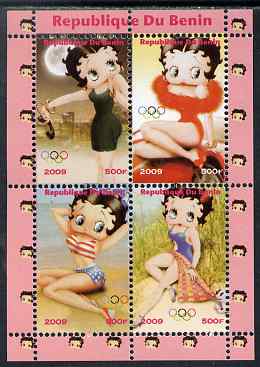 Benin 2009 Betty Boop & Olympics perf sheetlet containing 4 values, unmounted mint. Note this item is privately produced and is offered purely on its thematic appeal, stamps on movies, stamps on films, stamps on cinema, stamps on cartoons, stamps on olympics