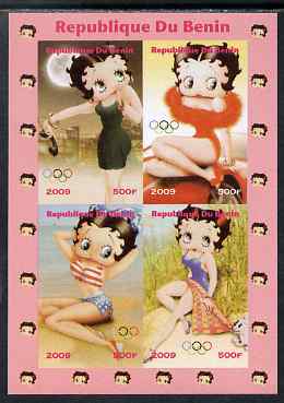 Benin 2009 Betty Boop & Olympics imperf sheetlet containing 4 values, unmounted mint. Note this item is privately produced and is offered purely on its thematic appeal, stamps on , stamps on  stamps on movies, stamps on  stamps on films, stamps on  stamps on cinema, stamps on  stamps on cartoons, stamps on  stamps on olympics