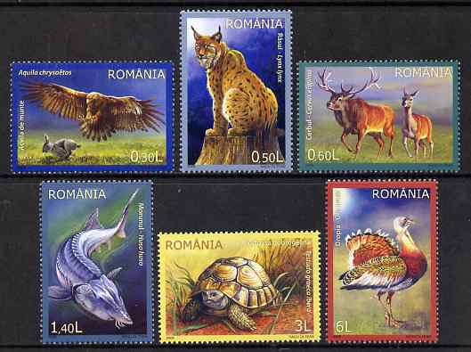 Rumania 2009 Wildlife perf set of 6 unmounted mint, stamps on , stamps on  stamps on animals, stamps on  stamps on birds, stamps on  stamps on eagles, stamps on  stamps on fish, stamps on  stamps on cats, stamps on  stamps on birds of prey, stamps on  stamps on rabbits, stamps on  stamps on deer, stamps on  stamps on turtles