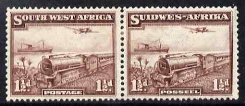 South West Africa 1937 Mail Train 1.5d horiz bi-lingual pair mounted mint SG96, stamps on , stamps on  stamps on railways, stamps on  stamps on postal, stamps on  stamps on  kg6 , stamps on  stamps on 