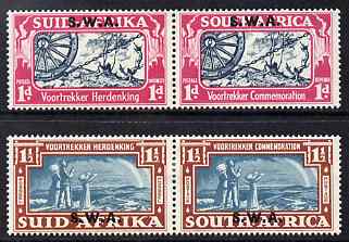 South West Africa 1938 KG6 Voortrekker Commemoration set of 4 (2 horiz bi-lingual pairs) mounted mint SG 109-10, stamps on , stamps on  stamps on , stamps on  stamps on  kg6 , stamps on  stamps on 