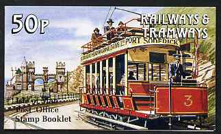 Isle of Man 1990 Manx Railways & Tramways 50p booklet (Marine Drive Tramway) complete and fine, SG SB23, stamps on railways, stamps on trams