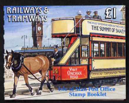 Isle of Man 1992 Manx Railways & Tramways Â£1 booklet (Double-Decker Horse Tram) complete and fine, SG SB29, stamps on railways, stamps on trams, stamps on horses