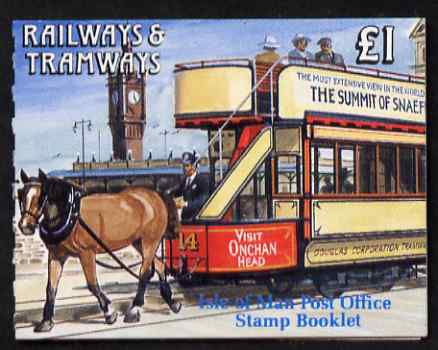 Isle of Man 1992 Manx Railways & Tramways £1 booklet (Double-Decker Horse Tram) complete and fine, SG SB29, stamps on , stamps on  stamps on railways, stamps on  stamps on trams, stamps on  stamps on horses